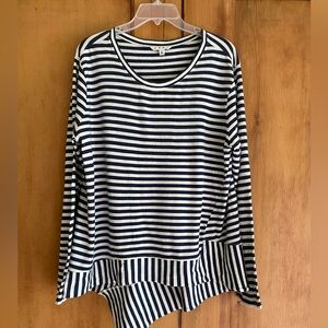 Cabi long sleeve asymmetrical hem striped top